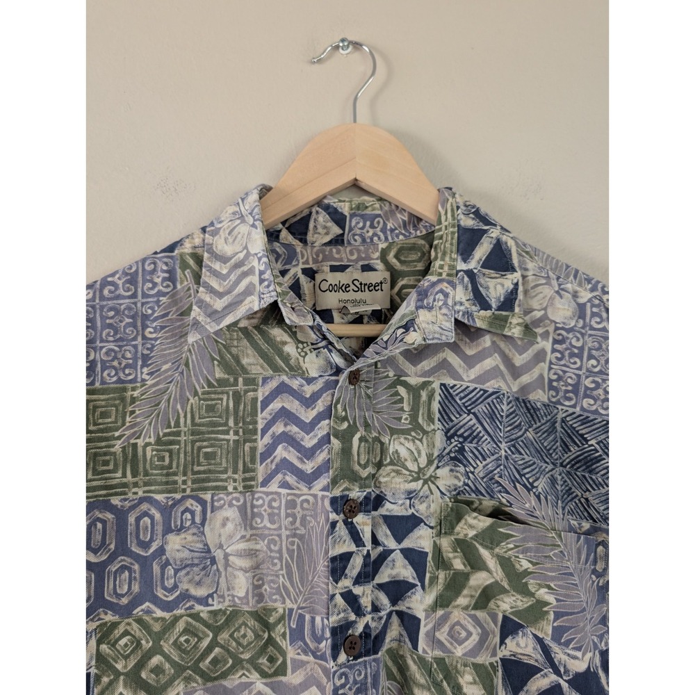 Cooke Street Honolulu Geometric Patchwork Tribal Hawaiian Shirt Mens M Aloha